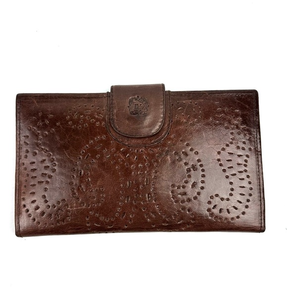 Elf Brand Leather Wallet Brown Marrakech Clutch Organizer Large Perforate Bifold - Picture 1 of 10
